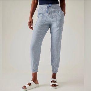 Athleta Retreat Linen Jogger Pants Women’s Size 10 Pull On Pockets Lightweight
